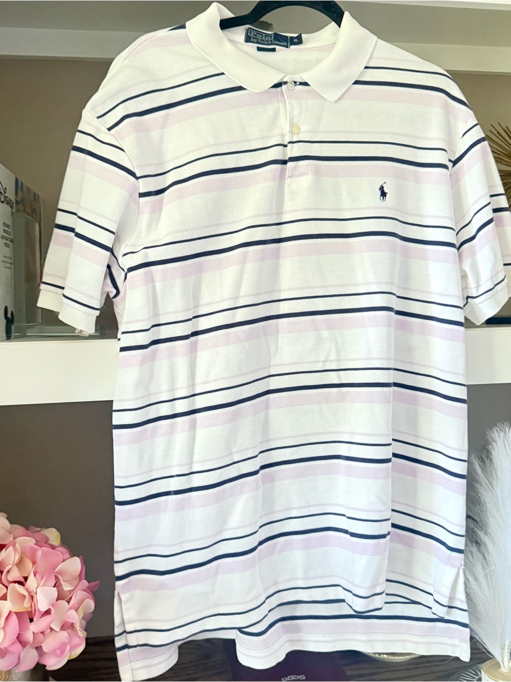 Ralph Lauren White Polo with Purple and Navy Stripes